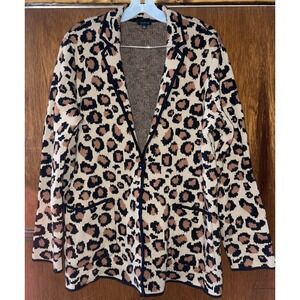 Talbots Leopard Cardigan Knit Blazer Size Large Wool Blend